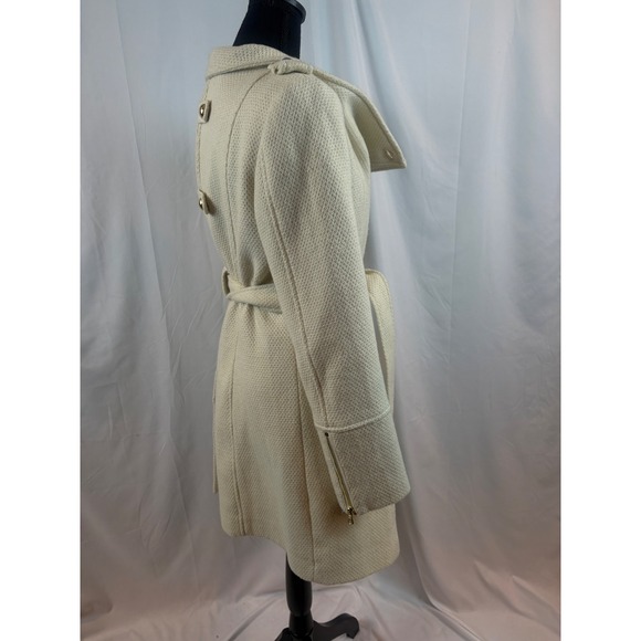 Chic Cream Textured Double Breasted Belted Trench Coat Women's Large - Picture 12 of 14